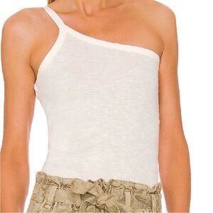Free People One Way or Another One Shoulder Cotton Tank Top White Size XL